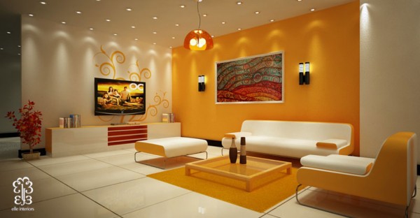 : Beautiful Yellow Living Room With Perfect Lighting