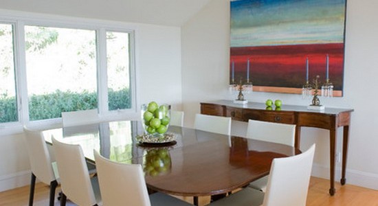 Elegant Wood Table And White Chairs In Contemporary Dining Room Ideas