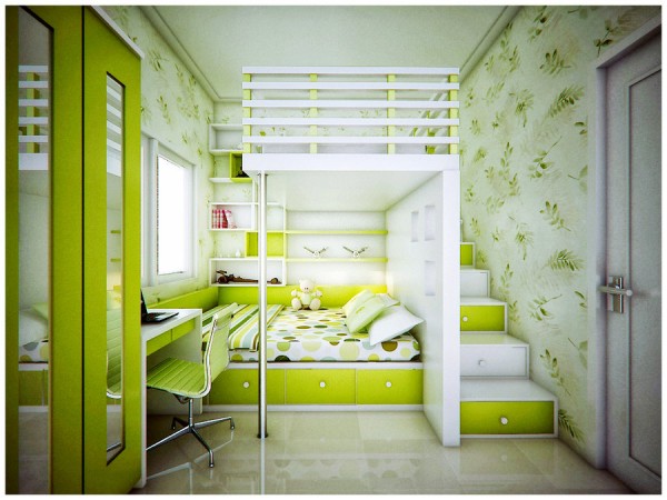 : Kids Room Ideas White And Lime Green Lovely Bed Desk